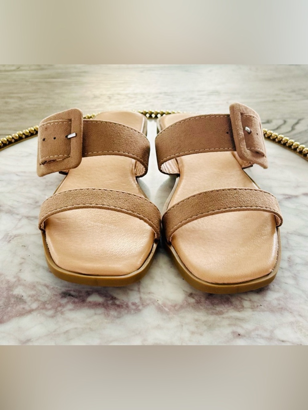 Journee Collection Kerri’s Wide Buckle Sandals | Sz. 5.5M | Color: Taupe (NWB)
